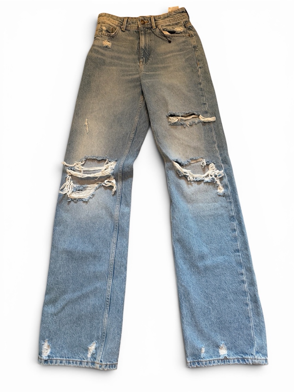 Zara Nwt Super High Rise Straight Leg Full Length Rigid Size 4 Light Wash